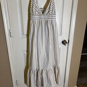 Banana Republic Striped Maxi Dress in Cream and Tan 100% Cotton